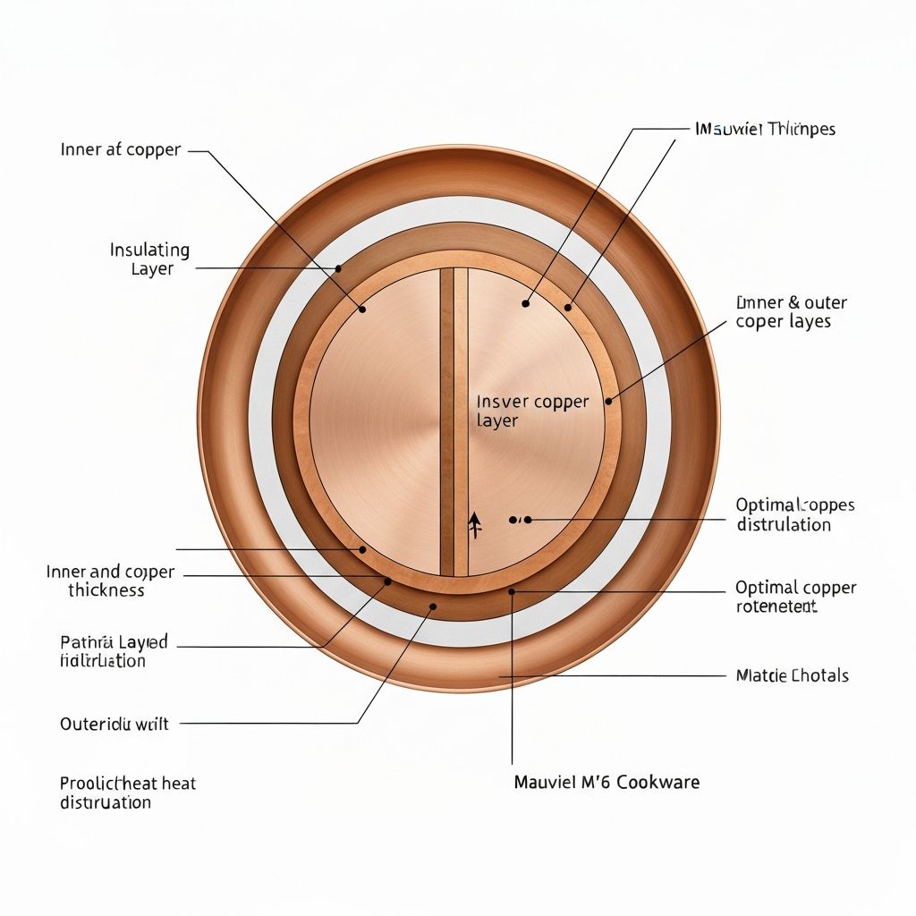 Mauviel M'6s six-layer copper induction cookware construction showing the patented layer system